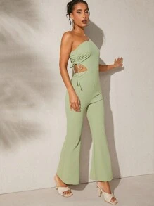 SHEIN Unity One Shoulder Cut Out Tie Jumpsuit - Green - View 5