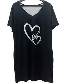 Váy in hình trái tim cỡ lớn, váy ngắn tay thường ngày cho mùa hè - màu đen - Xem 3