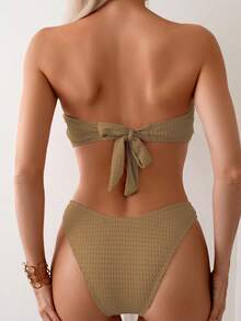 SHEIN Swim Women Fashionable Summer Holiday Style 3D Flower Bikini Set - Khaki - View 2