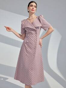 Modelyn Robe à manches courtes imprimée diamant et carreaux pour femme, style arabe à la mode