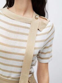SHEIN Unity Top de punto casual para damas con franjas de colores y bloques - Multicolor - Ver 5
