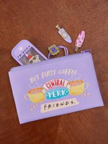 FRIENDS X SHEIN 1pc Purple Cosmetic Bag Makerup Bag With Coffee Cup ,Gifts - Mauve Purple - View 1