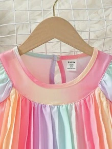 年輕女孩夏季新款時尚可愛漸變荷葉邊裙連衣裙，圓領設計 - 彩色 - 查看 4