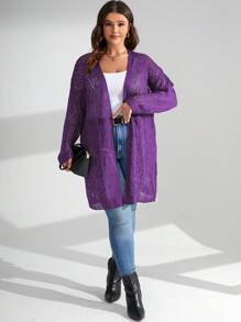 Elenzga 大尺碼純色空心針織外套 - 紫色 - 查看 5