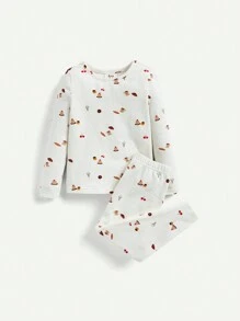 Cozy Pixies 4入組女寶寶緊身睡衣套裝，卡通圖案，包括長袖圓領上衣和長褲 - 杏色 - 查看 13