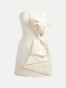 SHEIN Girlism Teenage Girls' Summer Solid Color Woven Strapless Dress With 3d Bow Decoration