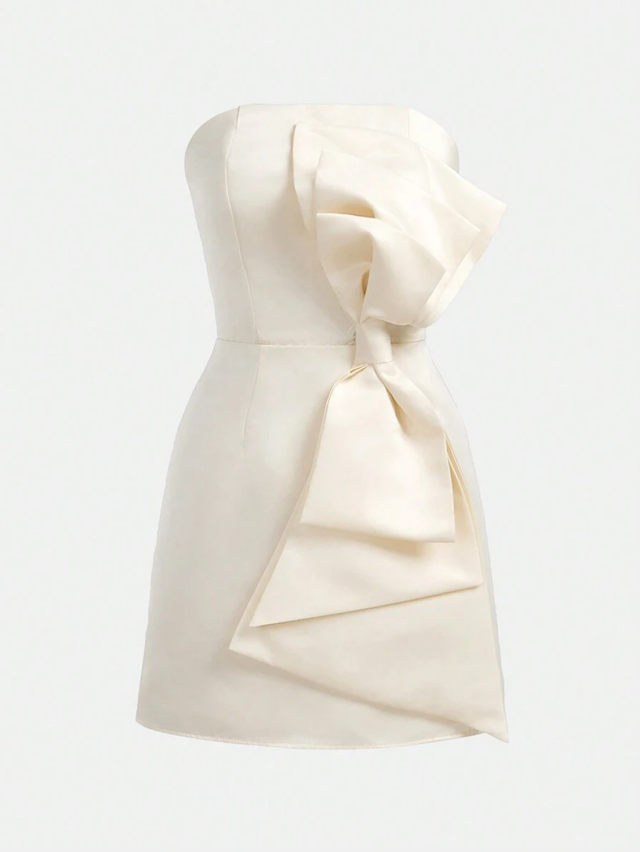 SHEIN Girlism Teenage Girls' Summer Solid Color Woven Strapless Dress With 3d Bow Decoration