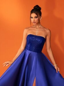 Smilprince Royal Blue Strapless High-End Long Evening Dress