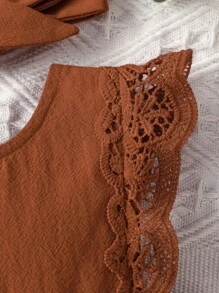 SHEIN Vintaside Kids Đầm ren viền ren màu trơn thời trang mùa hè cho bé gái - Rỉ Nâu - Xem 5
