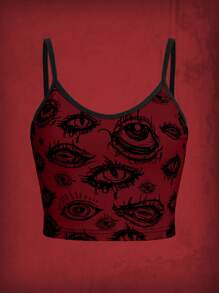 ROMWE Grunge Punk 女式朋克风格眼睛印花吊带背心，学校