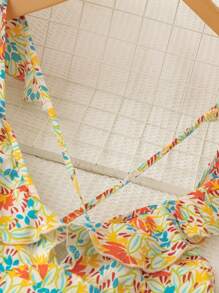 Soleia Women's Vacation Casual Full Print Ruffle Trim Backless Cross Strap Romper - Multicolor - View 5