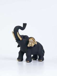 1pc Lucky Resin Elephant Statue, Home Office Desk Decoration, Exquisite Gift - Black - View 2