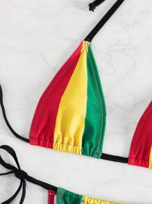 SHEIN Swim Damski zestaw bikini Summer Beach w wielokolorowe paski, wiązany na szyi i wiązany na szyi