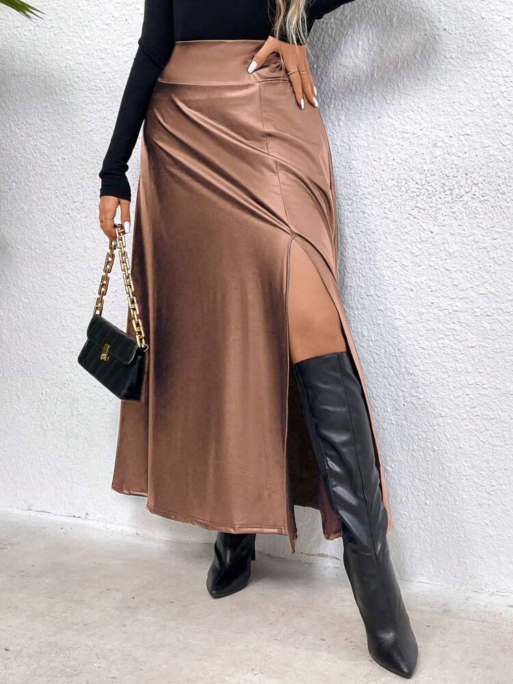 Plus Size Women's Wide Waistband High Slit Skirt Fall Cloth For Women