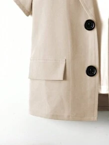 SHEIN Young Boy Solid Color Short Sleeve Shirt And Shorts Gentlemen Suit - Khaki - View 3