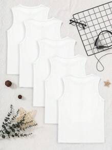SHEIN 5入組少年夏季休閒純色背心和T恤，基礎層裝備 - 白色 - 查看 2