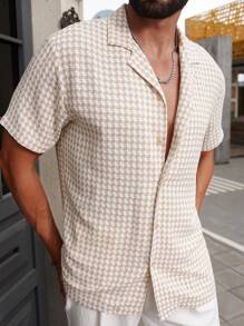 Manfinity Homme Men's Printed Short Sleeve Button Down Shirt With Turn Collar Random Cut, Slim Fit Casual Shirt