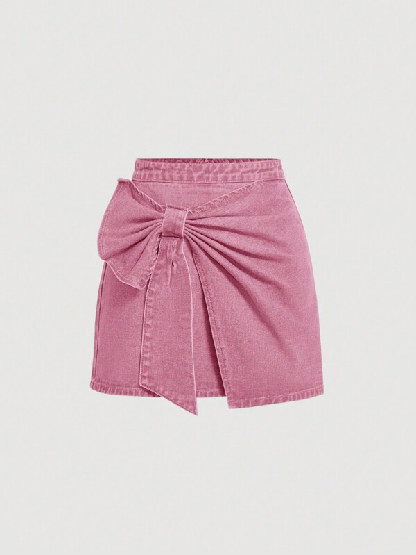 SHEIN MOD High Waist Women's Denim Mini Skirt With Bowknot