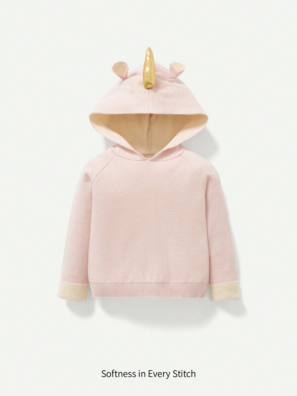Baby Mädchen Pullover mit 3D Ohr Design, Raglanärmeln, Kapuze