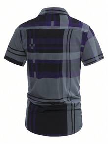 男士格紋印花襯衫 - 彩色 - 查看 2