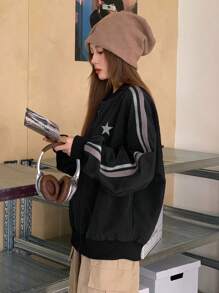 Dazy Designer 女士印花条纹长袖夹克，秋季女装 - 黑色 - 查看 3