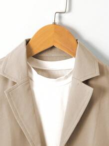 SHEIN Young Boy Solid Color Short Sleeve Shirt And Shorts Gentlemen Suit - Khaki - View 7