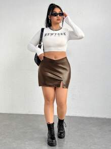SHEIN EZwear Falda Con Talle En V Para Talla Grande, Casual De Verano