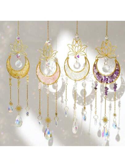 1pc Crystal Sun Catcher, Sun Catcher With Natural Raw Stones Crystal Prism Suncatcher, Rainbow Maker Pendant For Garden Yard Indoor Window Room Decor,Home Decor ,Room Decor,Wall Decor