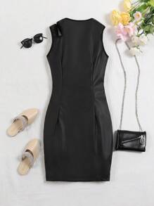 SHEIN Vestido casual sin mangas con cuello redondo y hombro descubierto para adolescente