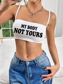 SHEIN EZwear Slogan Patterned Bodycon Camisole Top For Summer