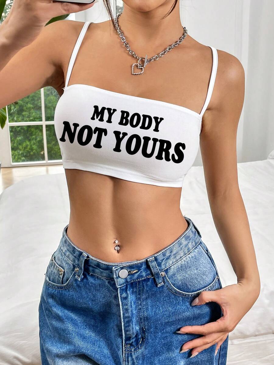 SHEIN EZwear Slogan Patterned Bodycon Camisole Top For Summer