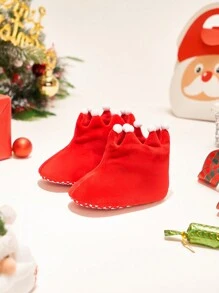Bébé Fille Bottes Plates Noël À Thème Mignon Design Couronne Anti-Dérapant - Rouge - Voir 7