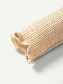 Cozy Pixies 嬰兒女童純色荷葉邊長袖上衣和連體裙套裝 - 棕色 - 查看 5