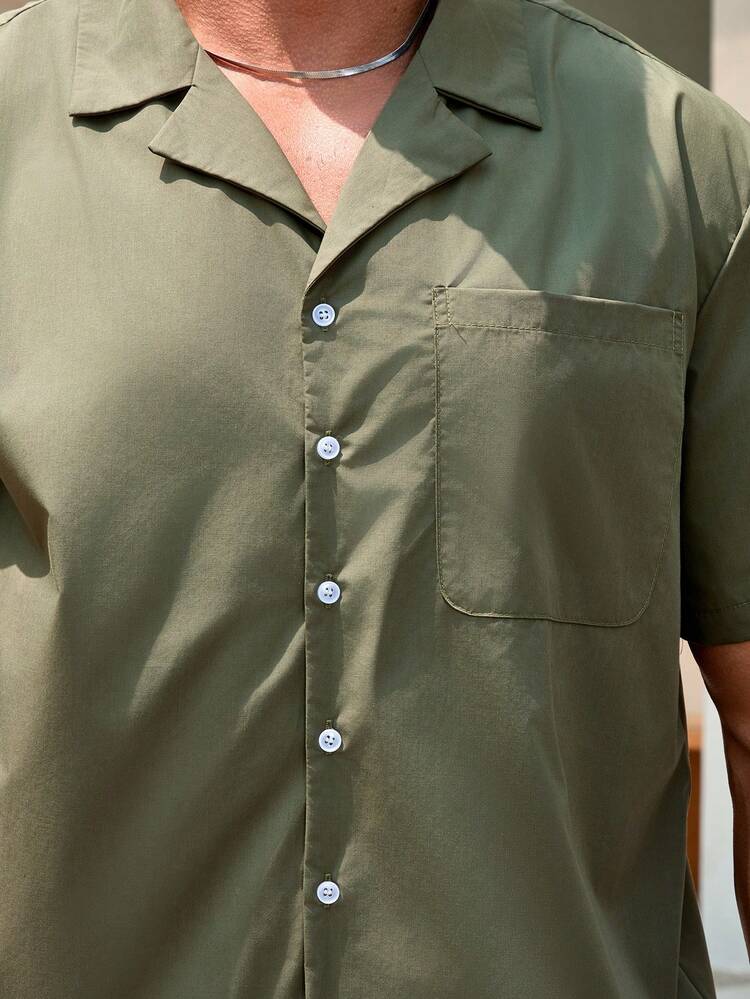 Men's Plus Size Solid Color Turn Down Collar Short Sleeve Shirt For Spring/Summer