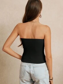 Poéselle Temporada De Bodas De Verano, Top Tubo Monocromático Y Sin Tirantes Con Diseño De Copa Extraíble Y Corte Dimensional Exquisito. Vestido Elegante Romántico, Bonito Y Chic Bohemio