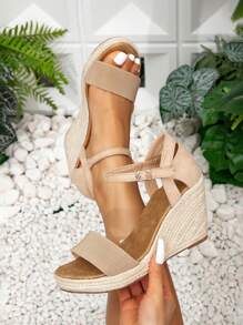 Women Thick-Soled Rope Wedge Sandals With Apricot Color, Platform And High Heels For Summer - Apricot - View 4