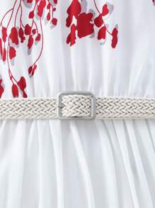 Tween Girls' Plant Print Frill Trim Pleated Hem Dress - Multicolor - View 3