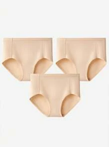 LUVLETTE paquete de 3 bragas básicas de algodón transpirable de tiro alto para mujer - Todo color piel