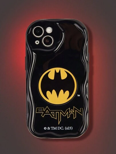 Batman X ROMWE Carcasa De Teléfono En Contraste Con Dibujos Animados Impresos Y Ribeteado