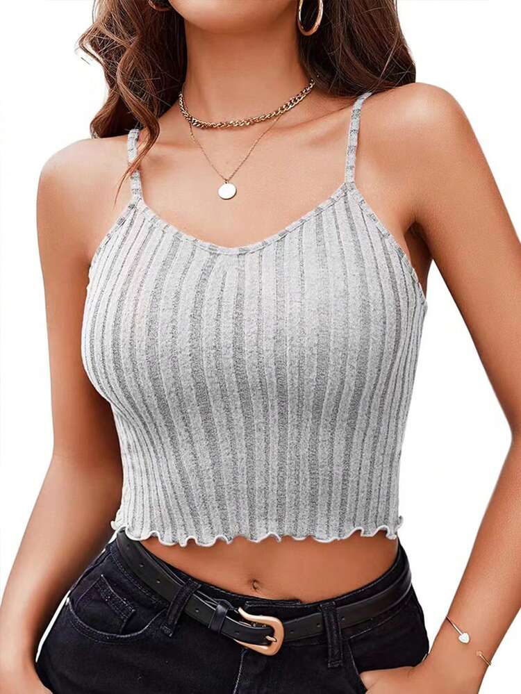 Women Knitted Frill Hem Decoration Camisole