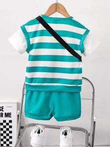 SHEIN Summer Round Neck Short Sleeve Casual T-Shirt And Shorts Two-Piece Set For Tween Boys