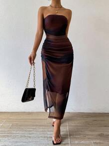 Chiquease Women Fashionable Solid Mesh Bandeau Dress - Multicolor - View 5