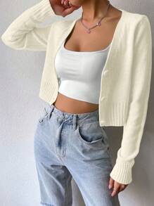 Flirla 女士简约翻领开衫毛衣、长袖上衣 - 白色 - 查看 6