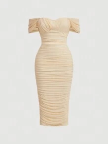 SHEIN MOD Vestido entallado con cuello corazón, volantes en la cintura y diseño a cuadros de verano