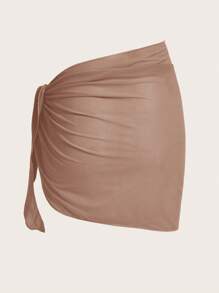 Swim Oasis Summer Beach Women Fashionable Solid Color Tie Cover-Up Skirt - Apricot - View 2