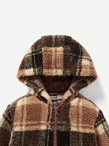 男嬰格紋絨毛連帽外套 - 棕色 - 查看 4