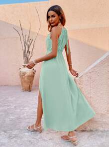 Breezaya Ladies' Plain Simple Slit Dress - Green - View 2
