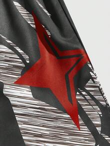 ROMWE MEN Grunge Punk Men Face & Star Printed Drawstring Waist Long Pants For Spring And Autumn - Multicolor - View 3