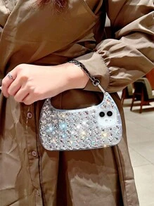 With Phone Charm Y2k 1pc Rhinestone Decor Bag Design Rhinestone Phone Case With Lanyard - Clear - View 2