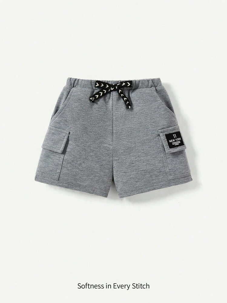 Baby Boy Color Block Woven Label Elastic Waistband Side Pocket Casual Shorts
